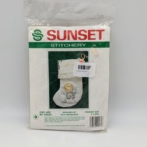NWT Sunset Stitchery Ewe Are My Angel Sticking Needlepoint Stocking Angel Lamb